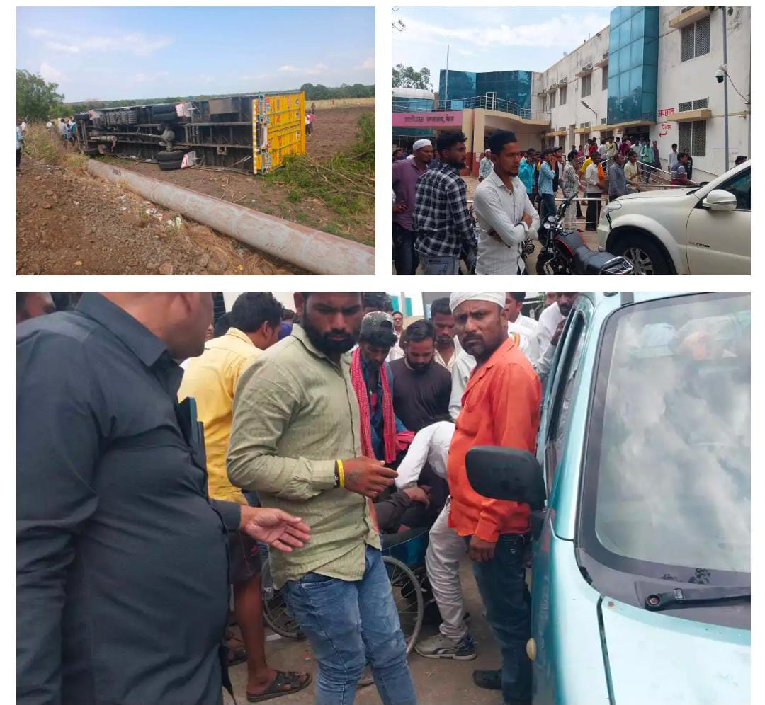 केज मध्ये कंटेनरने सात ते आठ वाहनाना धडक देऊन चिरडले, एक महिला ठार तर  20 ते 25 जण जखमी   घटनास्थळाहून फरार झालेला कंटेनर  लोखंडी सावरगाव नजिक पलटी 